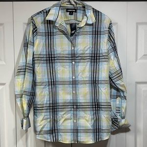 New Lands End Top Button Collar Long Sleeve Plaid No-Iron Supima Cotton size 12